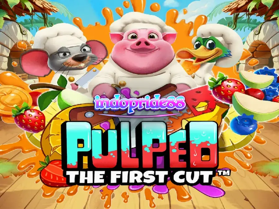 Tampilan visual slot Pulped: The First Cut dengan tema dapur tropis